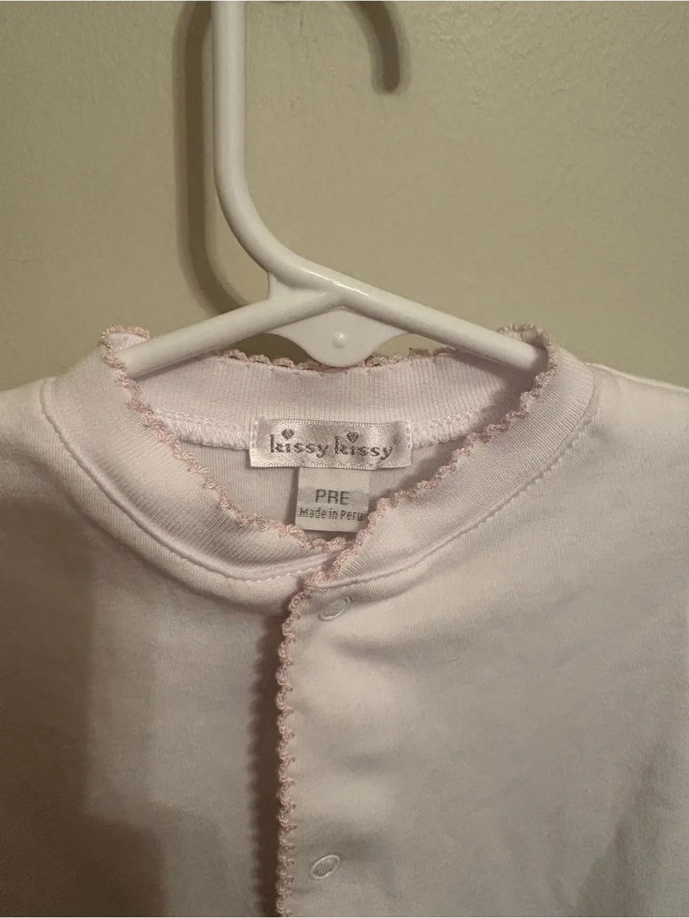 Kissy Kissy White Infant Gown with Pink Trim